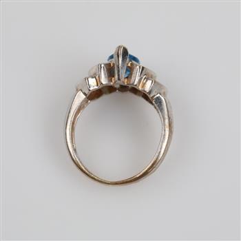 10kt White Gold Blue Stone Diamond Accent Ring