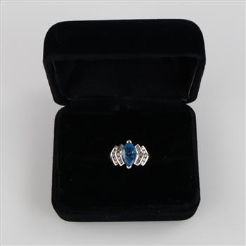 10kt White Gold Blue Stone Diamond Accent Ring