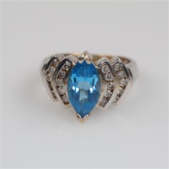 10kt White Gold Blue Stone Diamond Accent Ring