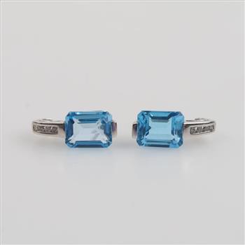 10kt White Gold Blue Topaz Diamond Accent Earrings