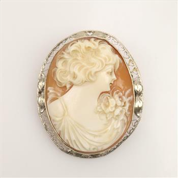10kt White Gold Cameo Pin