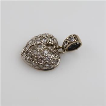 10kt White Gold Clear Stone Heart Pendant