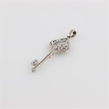 10kt White Gold Clear Stone Key Pendant