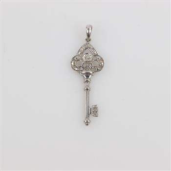 10kt White Gold Clear Stone Key Pendant