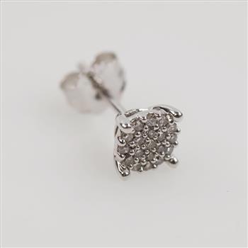 10kt White Gold Clear Stone Square Stud Earring