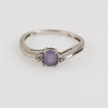 10kt White Gold Diamond Accent And Purple Stone Ring