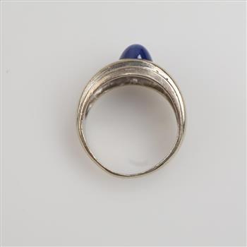 10kt White Gold Diamond And Blue Stone Ring