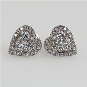 10kt White Gold Diamond And Moissanite Heart Earrings