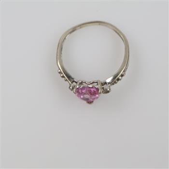 10kt White Gold Diamond And Pink Stone Ring