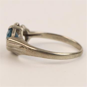 10kt White Gold Diamond Blue Stone Ring