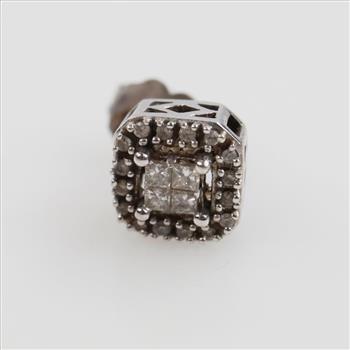 10kt White Gold Diamond Clear Stone Accent Stud Earring