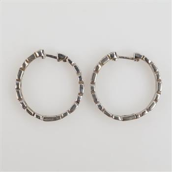 10kt White Gold Diamond Hoop Earrings