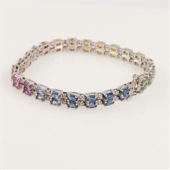 10kt White Gold Diamond Multicolored Stone Bracelet