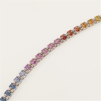10kt White Gold Diamond Multicolored Stone Bracelet
