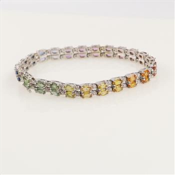 10kt White Gold Diamond Multicolored Stone Bracelet