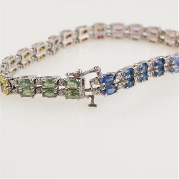 10kt White Gold Diamond Multicolored Stone Bracelet