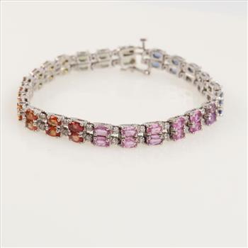 10kt White Gold Diamond Multicolored Stone Bracelet