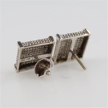 10kt White Gold Diamond Square Stud Earrings
