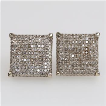 10kt White Gold Diamond Square Stud Earrings