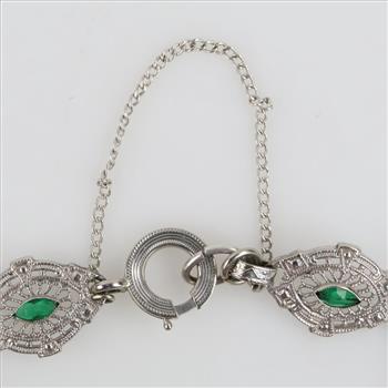 10kt White Gold Green Resin Diamond Accent Bracelet