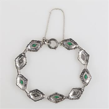 10kt White Gold Green Resin Diamond Accent Bracelet