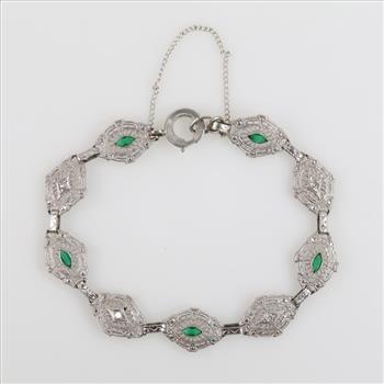 10kt White Gold Green Resin Diamond Accent Bracelet