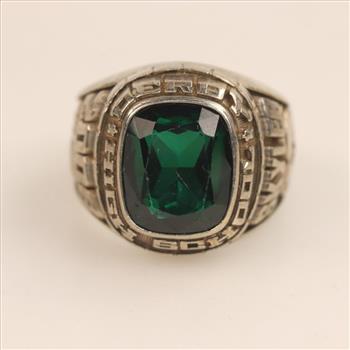 10kt White Gold Green Stone Class Ring