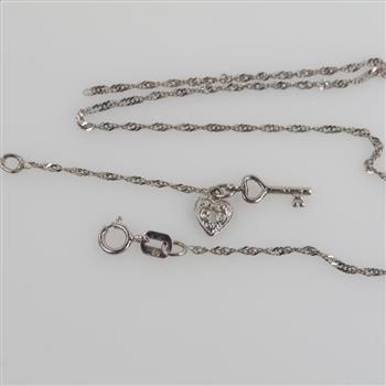 10kt White Gold Heart Lock And Key Anklet