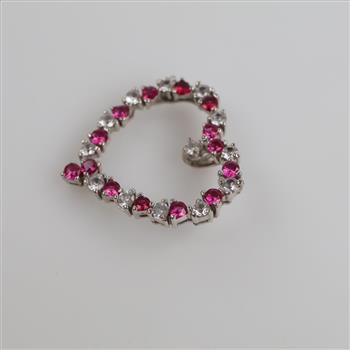 10kt White Gold Pink & Clear Stone Heart Pendant