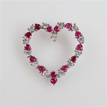 10kt White Gold Pink & Clear Stone Heart Pendant