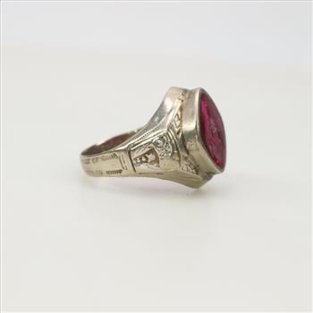 10kt White Gold Ruby Masonic Ring