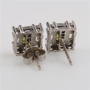 10kt White Gold Yellow & Clear Stone Square Stud Earrings