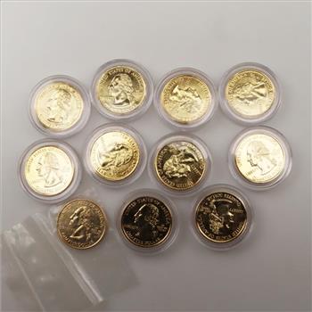 11 US Statehood Gold Plated Quarters