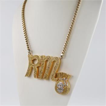 11.05cts TW Diamond 10kt Gold Pendant Silver Chain-Evaluated By Certified Gemologist - AGS/GIA