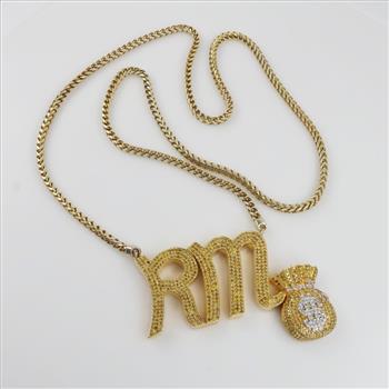 11.05cts TW Diamond 10kt Gold Pendant Silver Chain-Evaluated By Certified Gemologist - AGS/GIA