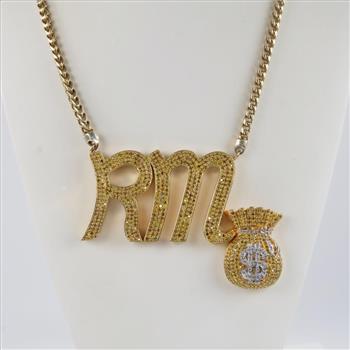 11.05cts TW Diamond 10kt Gold Pendant Silver Chain-Evaluated By Certified Gemologist - AGS/GIA