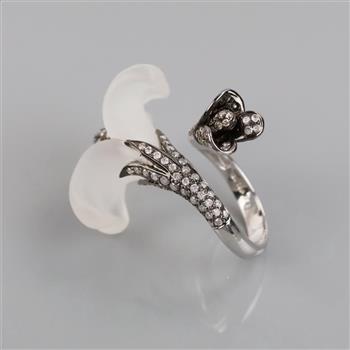 1.12cts TW Diamond And Crystal 14kt White Gold Tulip Ring-Evaluated By Certified Gemologist-AGS/GIA