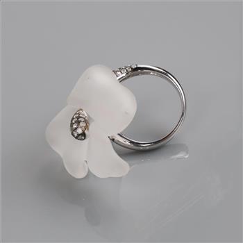 1.12cts TW Diamond And Crystal 14kt White Gold Tulip Ring-Evaluated By Certified Gemologist-AGS/GIA