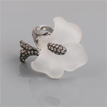 1.12cts TW Diamond And Crystal 14kt White Gold Tulip Ring-Evaluated By Certified Gemologist-AGS/GIA