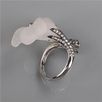 1.12cts TW Diamond And Crystal 14kt White Gold Tulip Ring-Evaluated By Certified Gemologist-AGS/GIA