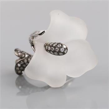 1.12cts TW Diamond And Crystal 14kt White Gold Tulip Ring-Evaluated By Certified Gemologist-AGS/GIA