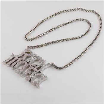 11.91cts TW Diamond 10kt White Gold Pendant Silver Chain-Evaluated By Certified Gemologist-AGS/GIA