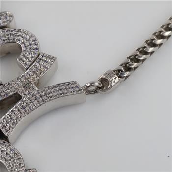 11.91cts TW Diamond 10kt White Gold Pendant Silver Chain-Evaluated By Certified Gemologist-AGS/GIA