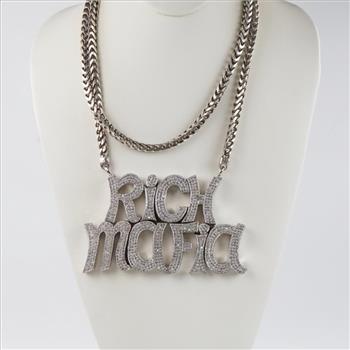 11.91cts TW Diamond 10kt White Gold Pendant Silver Chain-Evaluated By Certified Gemologist-AGS/GIA