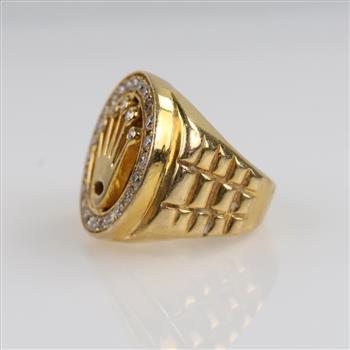 1.19cts TW Diamond 18kt Gold Rolex Signet Ring-Evaluated By Our Certified Gemologist-AGS/GIA