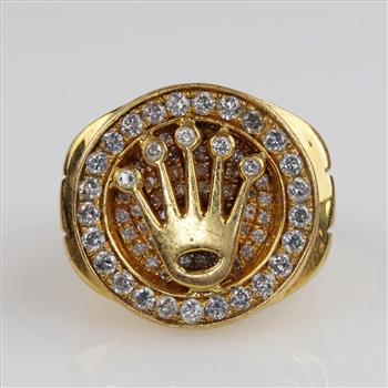 1.19cts TW Diamond 18kt Gold Rolex Signet Ring-Evaluated By Our Certified Gemologist-AGS/GIA