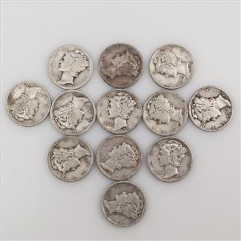 12 US Mercury Silver Dimes