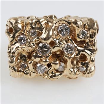 1.21cts TW Diamond 10kt Gold Nugget Ring -Evaluated By Our Certified Gemologist-AGS/GIA