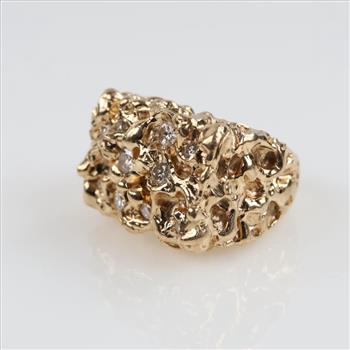 1.21cts TW Diamond 10kt Gold Nugget Ring -Evaluated By Our Certified Gemologist-AGS/GIA