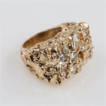 1.21cts TW Diamond 10kt Gold Nugget Ring -Evaluated By Our Certified Gemologist-AGS/GIA